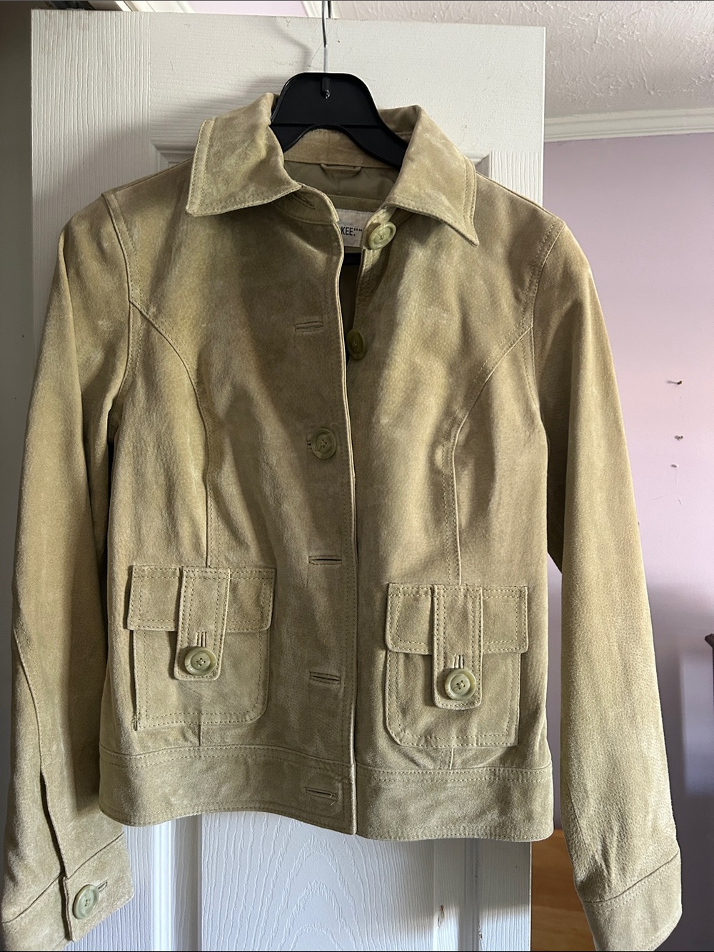 Cherokee Light Olive Suede Button Jacket